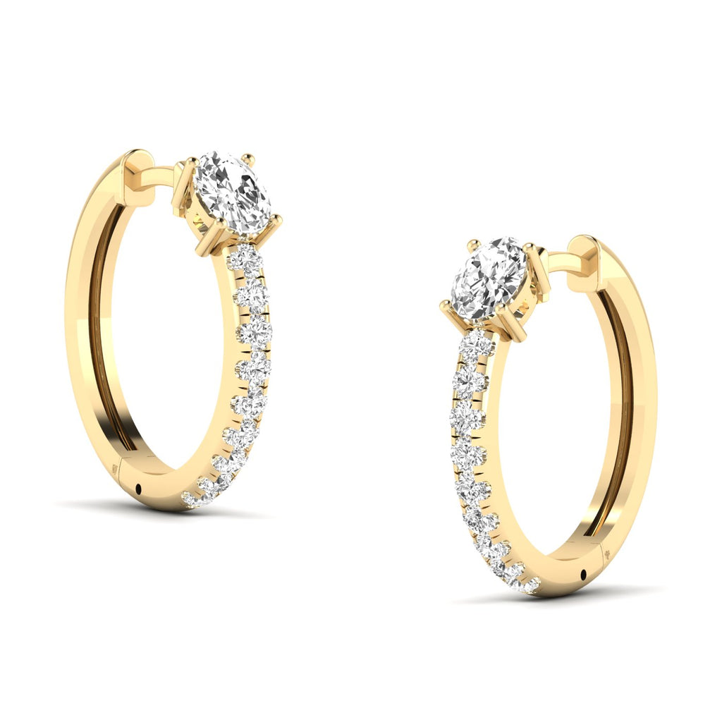 Elegant Oval and Round Hoops Diamond Earrings featuring a mix of oval and round diamonds set in a sleek hoop design, offering a modern and sophisticated look | Yellow Gold | Side View