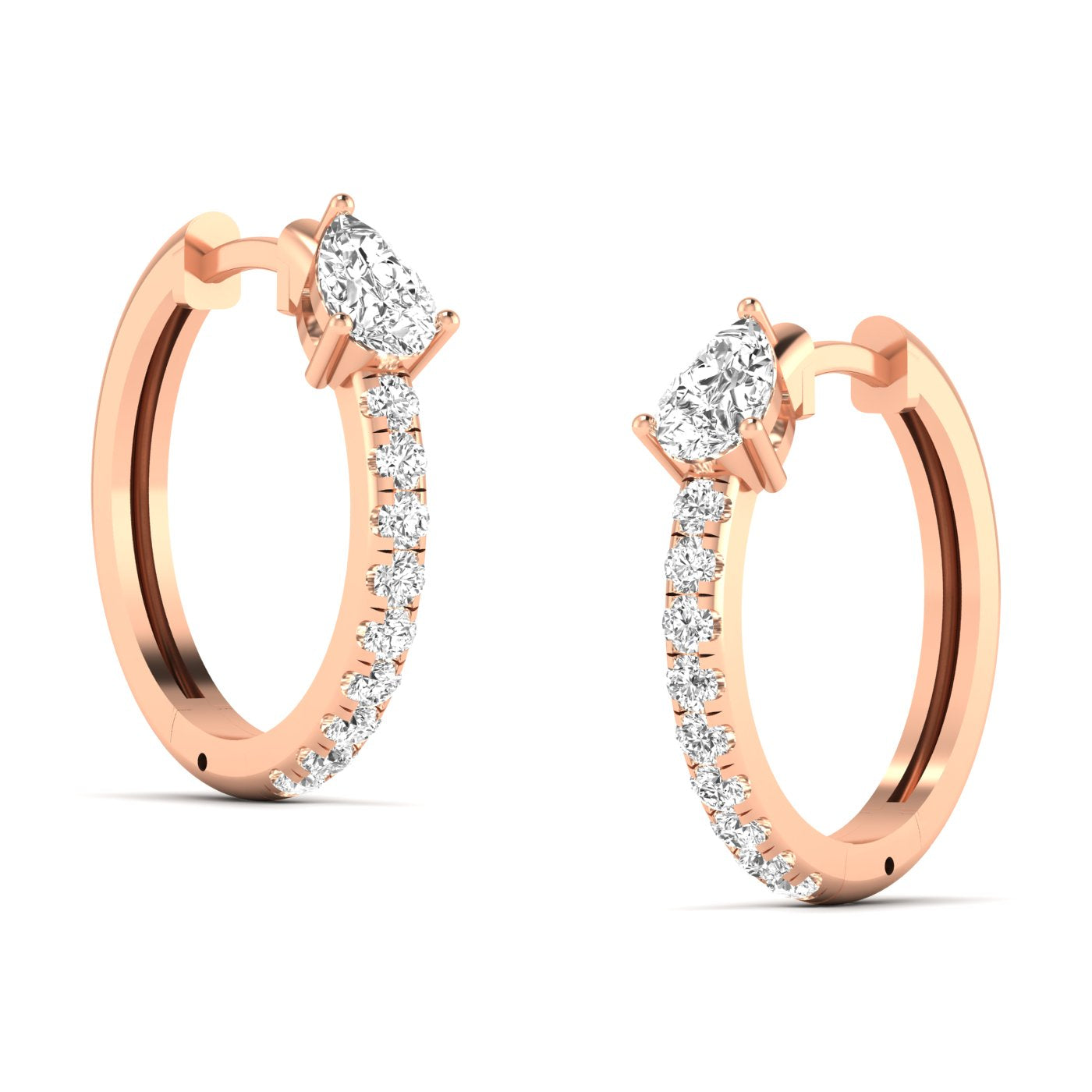 Elegant Pear Cut Luxe Hoops Diamond Earrings featuring stunning pear-shaped diamonds set in a sleek hoop design, offering a sophisticated and luxurious look | Rose Gold | Side View