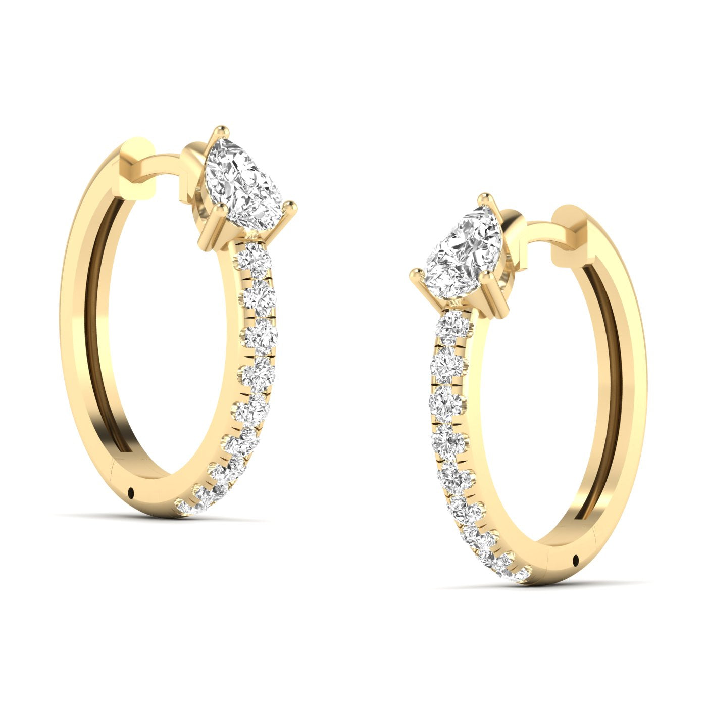 Elegant Pear Cut Luxe Hoops Diamond Earrings featuring stunning pear-shaped diamonds set in a sleek hoop design, offering a sophisticated and luxurious look | Yellow Gold | Side View