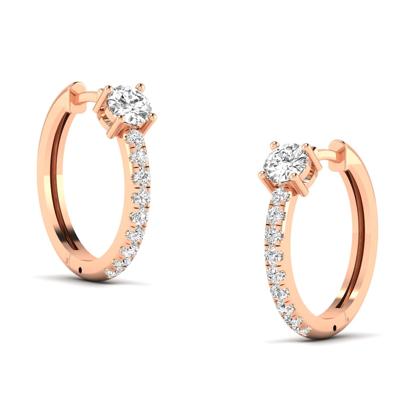 Unique Round Hoops Diamond Earrings featuring brilliant round diamonds set in a distinctive hoop design, offering a timeless and elegant look | Rose Gold | Side View