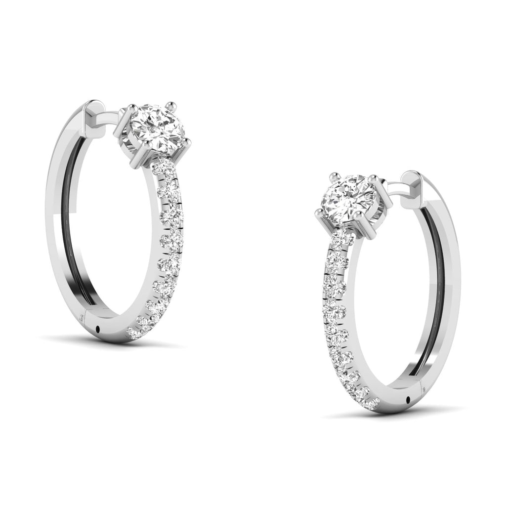 Unique Round Hoops Diamond Earrings featuring brilliant round diamonds set in a distinctive hoop design, offering a timeless and elegant look | White Gold | Side View