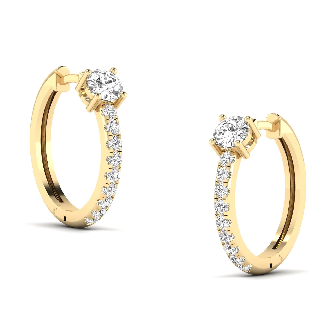 Unique Round Hoops Diamond Earrings featuring brilliant round diamonds set in a distinctive hoop design, offering a timeless and elegant look | Yellow Gold | Side View