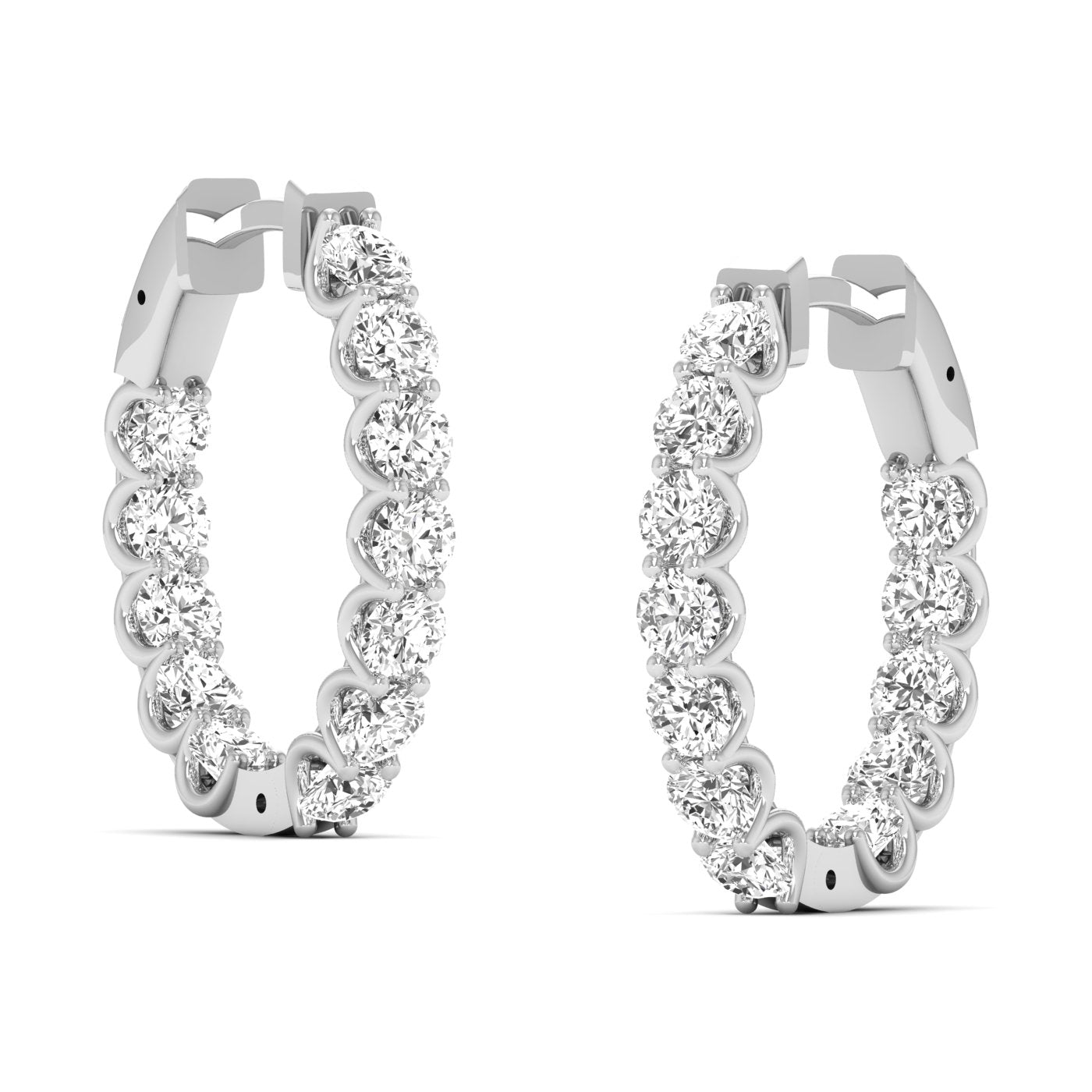 Stunning Elegant Shared Prong Diamond Hoop Earrings featuring brilliant diamonds set in a shared prong setting, offering a sophisticated and timeless design | White Gold | Side View