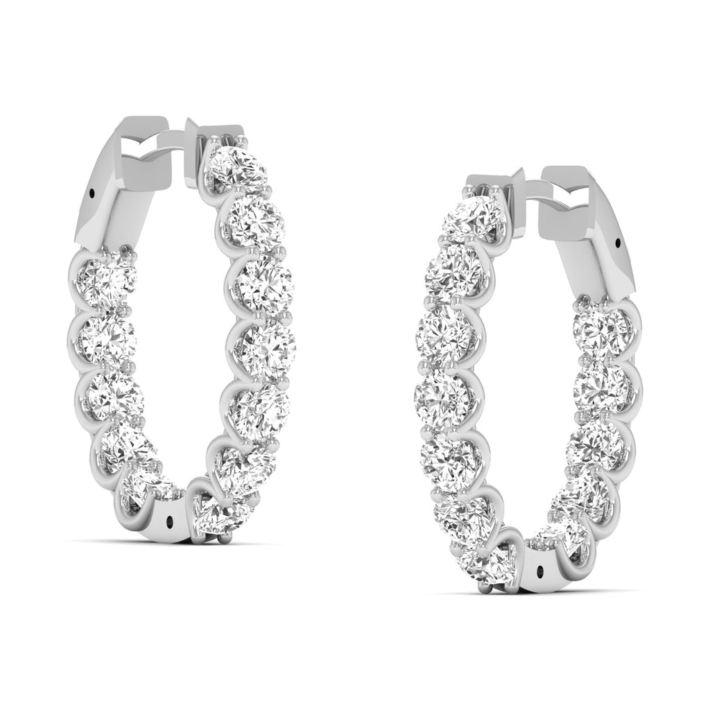 Stunning Elegant Shared Prong Diamond Hoop Earrings featuring brilliant diamonds set in a shared prong setting, offering a sophisticated and timeless design | White Gold | Side View