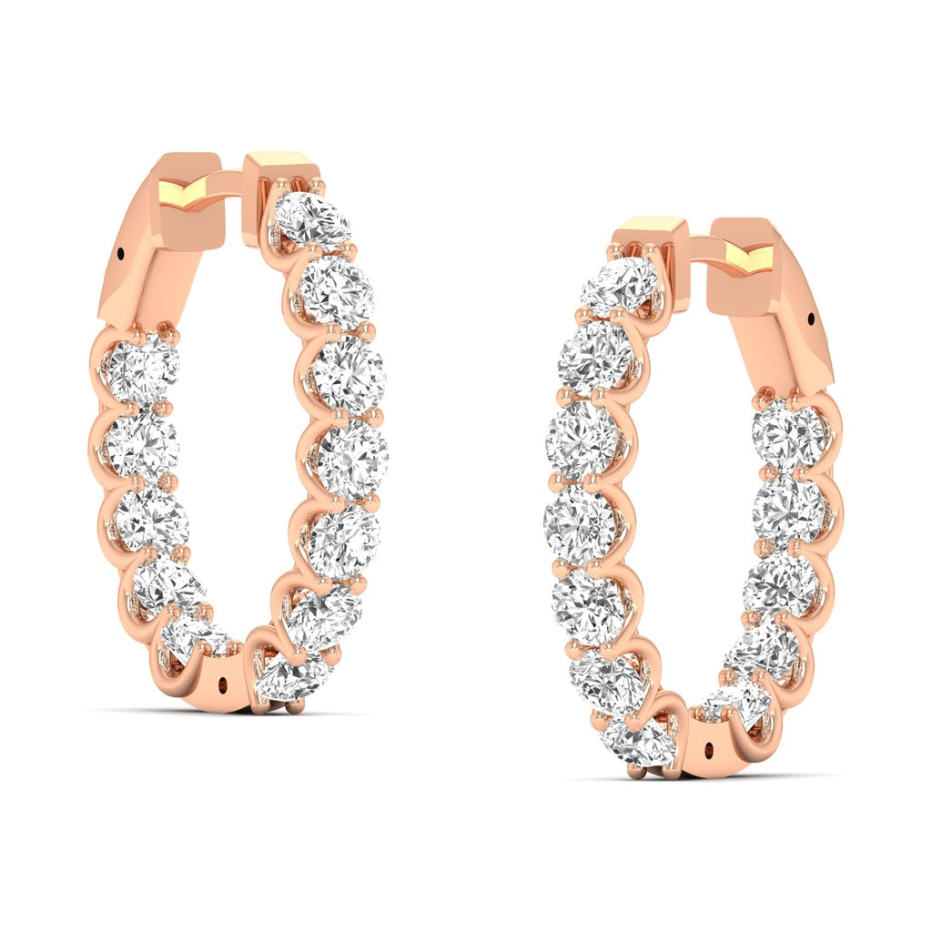 Stunning Elegant Shared Prong Diamond Hoop Earrings featuring brilliant diamonds set in a shared prong setting, offering a sophisticated and timeless design | Rose Gold | Side View