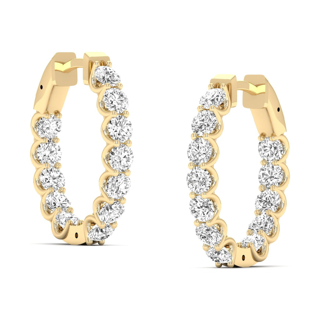 Stunning Elegant Shared Prong Diamond Hoop Earrings featuring brilliant diamonds set in a shared prong setting, offering a sophisticated and timeless design | Yellow Gold | Side View