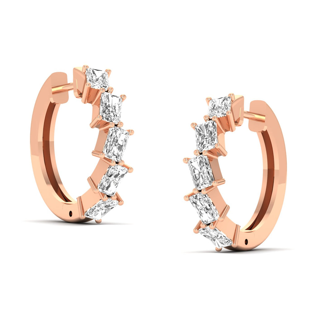 Elegant Princess Sparkle Hoops Diamond Earrings featuring sparkling diamonds set in a sleek hoop design, offering a radiant and sophisticated look | Rose Gold | Side View