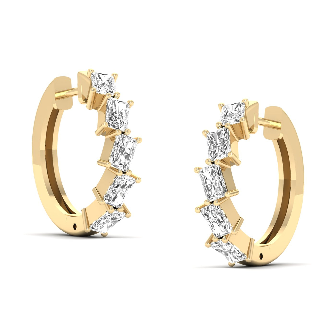 Elegant Princess Sparkle Hoops Diamond Earrings featuring sparkling diamonds set in a sleek hoop design, offering a radiant and sophisticated look | Yellow Gold | Side View