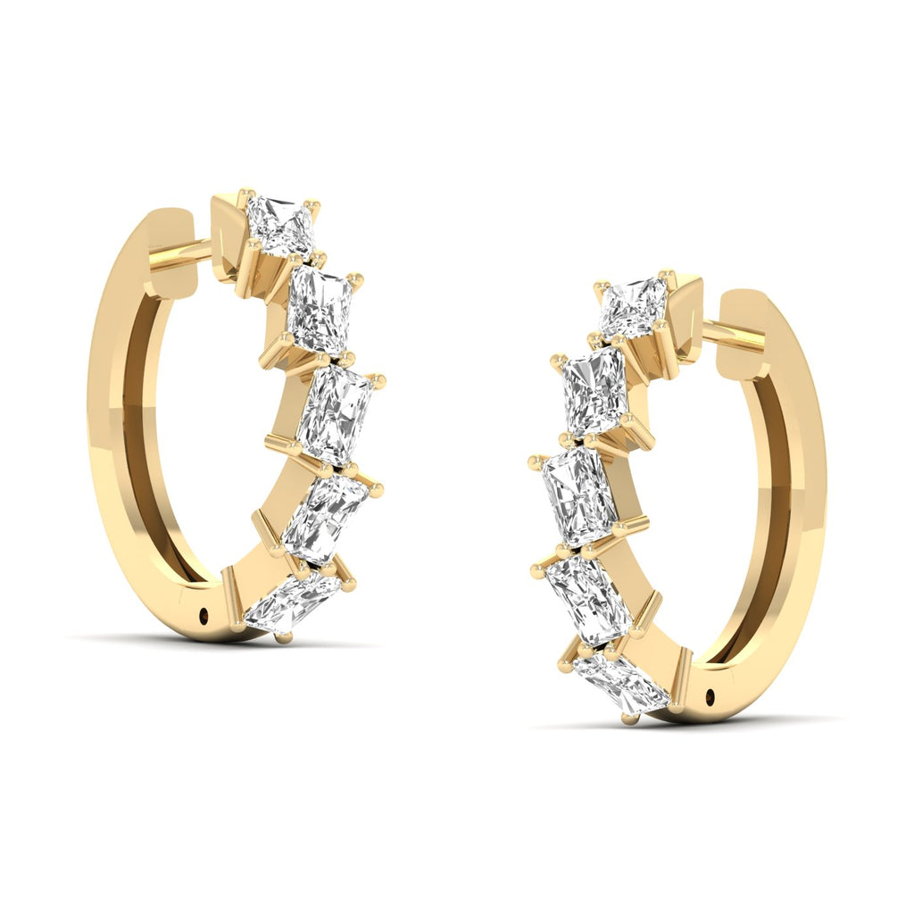 Elegant Princess Sparkle Hoops Diamond Earrings featuring sparkling diamonds set in a sleek hoop design, offering a radiant and sophisticated look | Yellow Gold | Side View