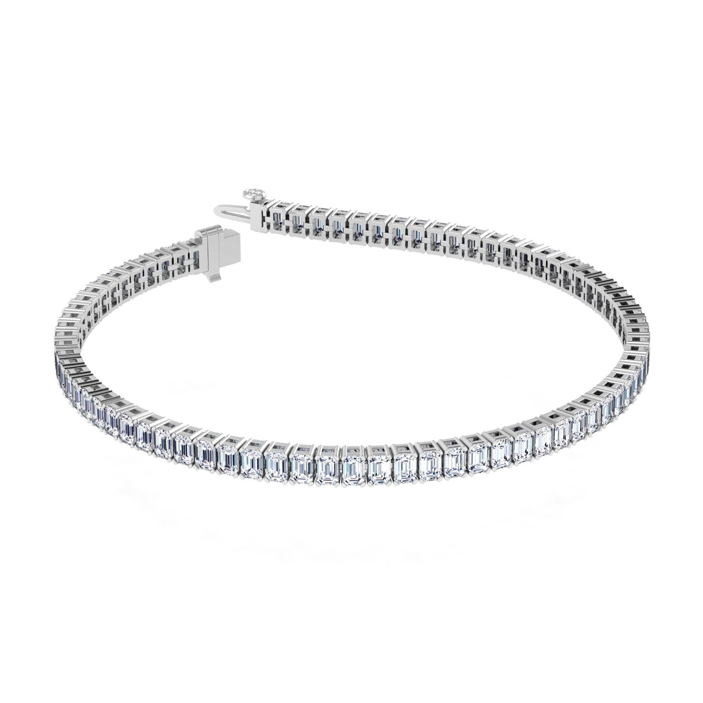 Exquisite Vertical Set Emerald Cut Diamond Tennis Bracelet - Elegant luxury with emerald-cut diamonds | White Gold | Front View