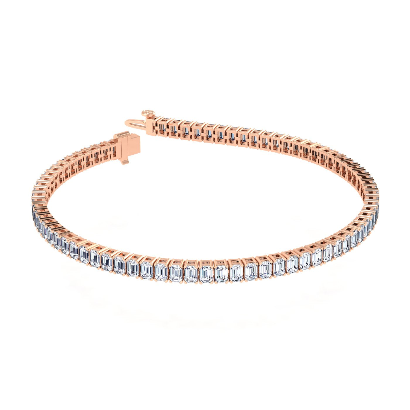 Exquisite Vertical Set Emerald Cut Diamond Tennis Bracelet - Elegant luxury with emerald-cut diamonds | Rose Gold | Front View