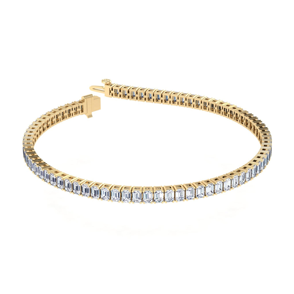 Exquisite Vertical Set Emerald Cut Diamond Tennis Bracelet - Elegant luxury with emerald-cut diamonds | Yellow Gold | Front View