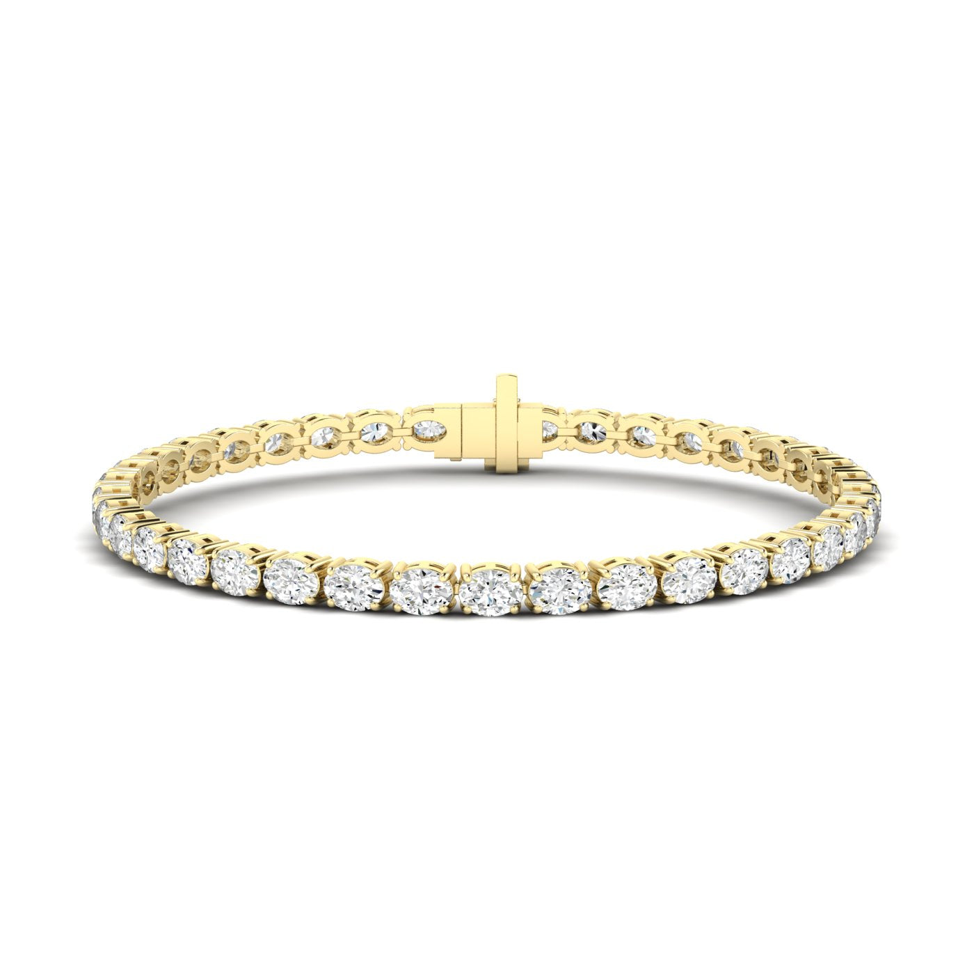 Charming Oval Diamond Tennis Bracelet - Elegant and timeless diamond jewelry | Yellow Gold | Front View