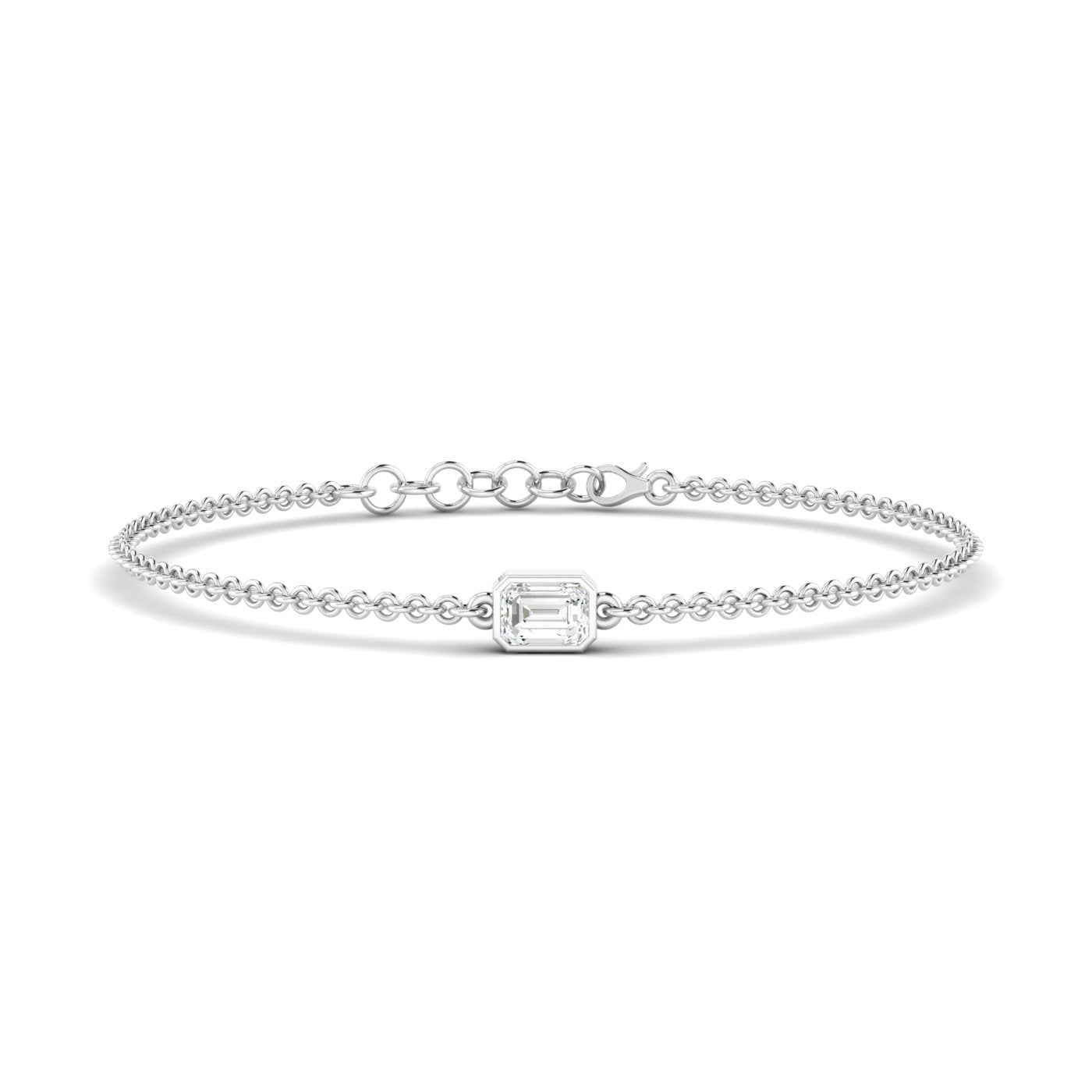 Solo Emerald Cut Diamond Adjustable Bracelet - Featuring a single emerald-cut diamond in a sleek adjustable design | White Gold | Front View