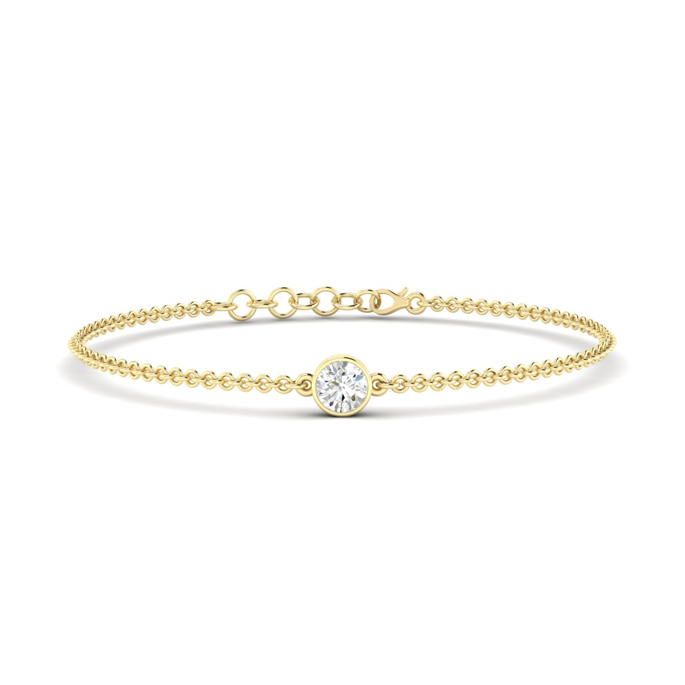 Solo Round Diamond Adjustable Bracelet - Featuring a single round diamond in a sleek, adjustable design for a timeless look| Yellow Gold | Front View