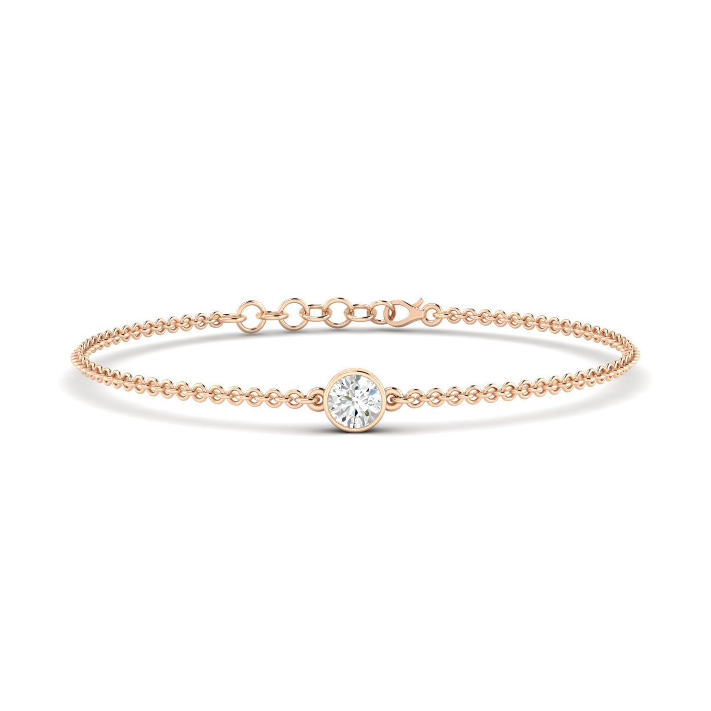 Solo Round Diamond Adjustable Bracelet - Featuring a single round diamond in a sleek, adjustable design for a timeless look| Rose Gold | Front View