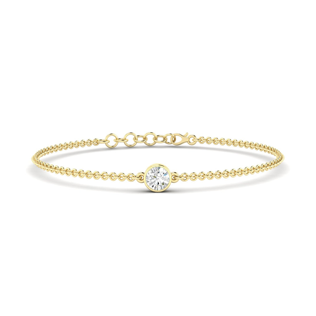 Solo Round Diamond Adjustable Bracelet - Featuring a single round diamond in a sleek, adjustable design for a timeless look| Yellow Gold | Front View