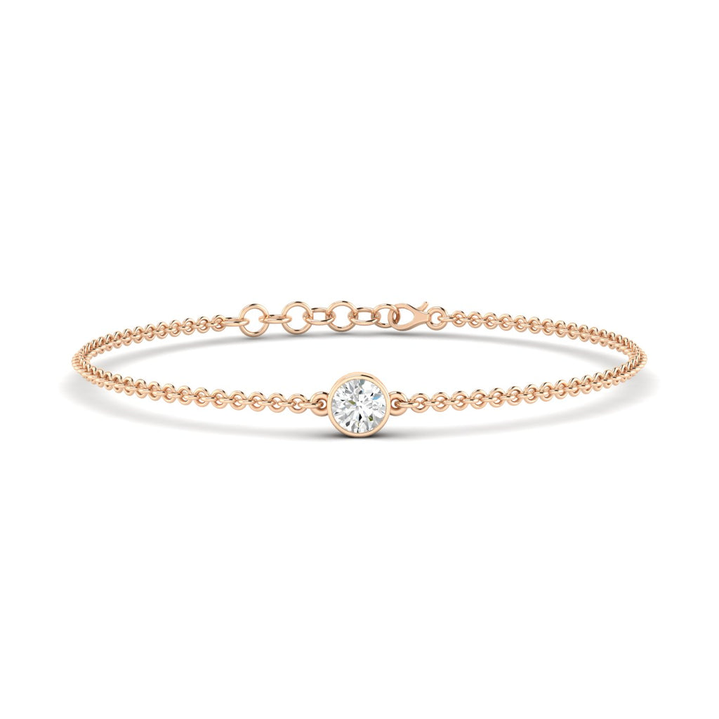 Solo Round Diamond Adjustable Bracelet - Featuring a single round diamond in a sleek, adjustable design for a timeless look| Rose Gold | Front View