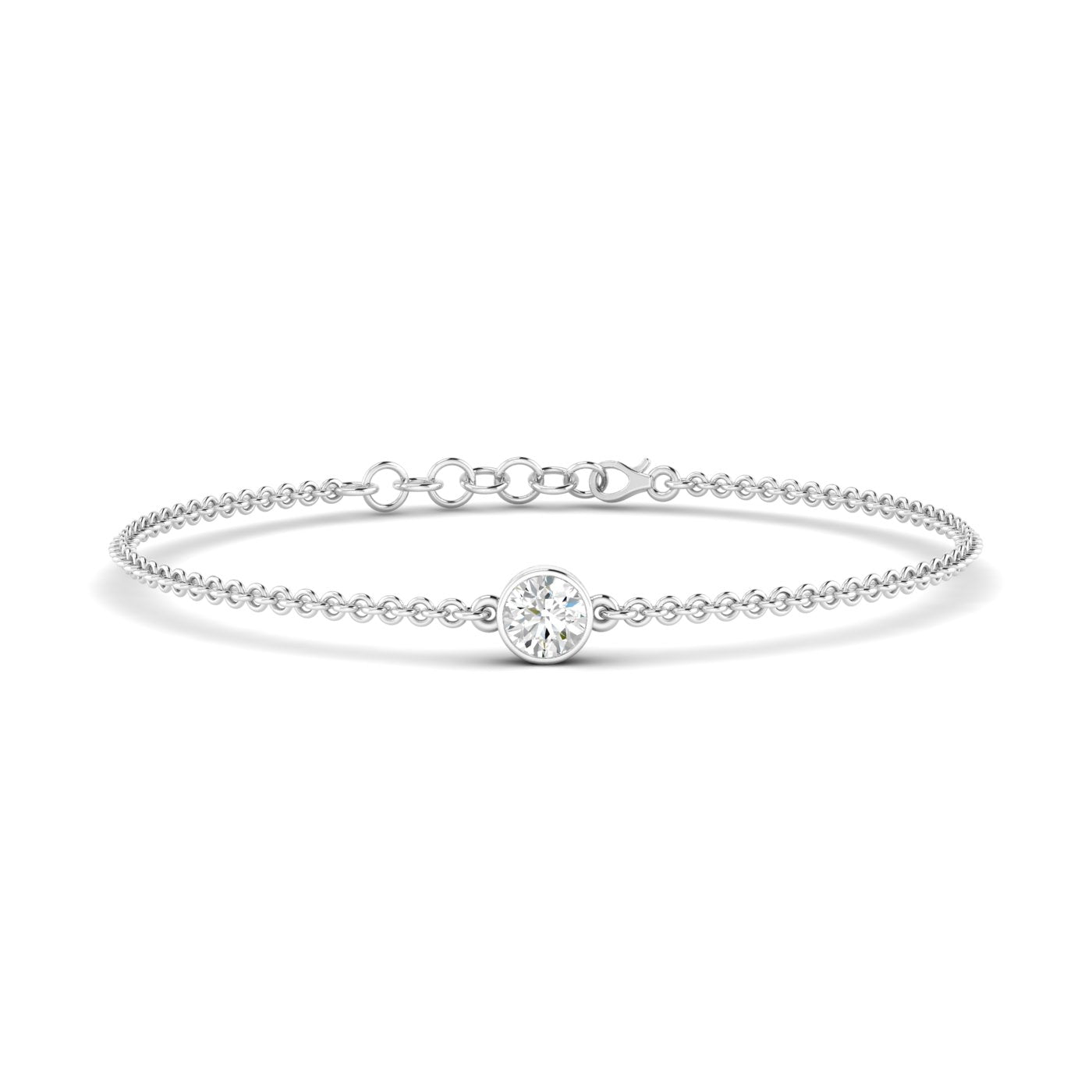 Solo Round Diamond Adjustable Bracelet - Featuring a single round diamond in a sleek, adjustable design for a timeless look| White Gold | Front View