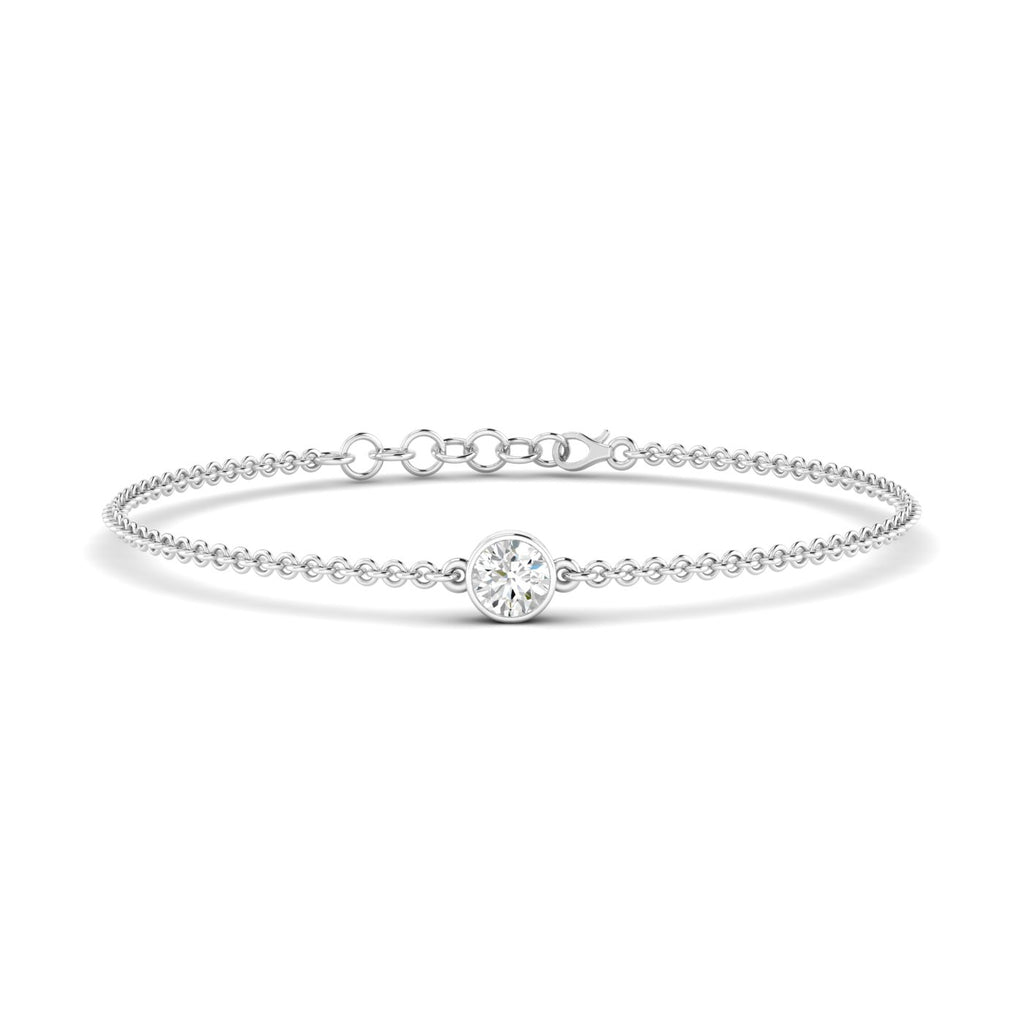 Solo Round Diamond Adjustable Bracelet - Featuring a single round diamond in a sleek, adjustable design for a timeless look| White Gold | Front View