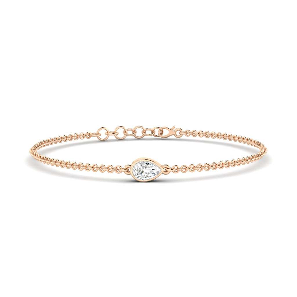 Solo Pear Diamond Adjustable Bracelet - Featuring a single pear-shaped diamond in an elegant adjustable design | Rose Gold | Front View