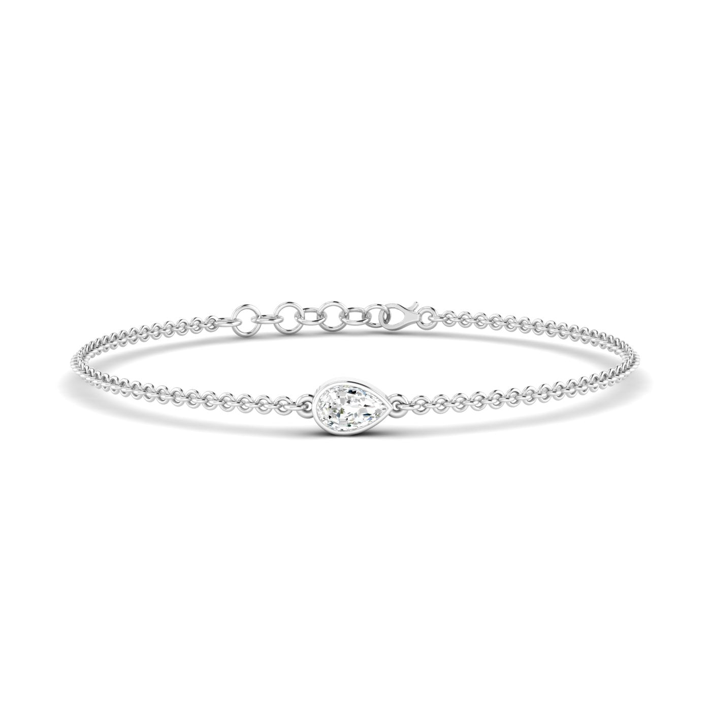 Solo Pear Diamond Adjustable Bracelet - Featuring a single pear-shaped diamond in an elegant adjustable design | White Gold | Front View