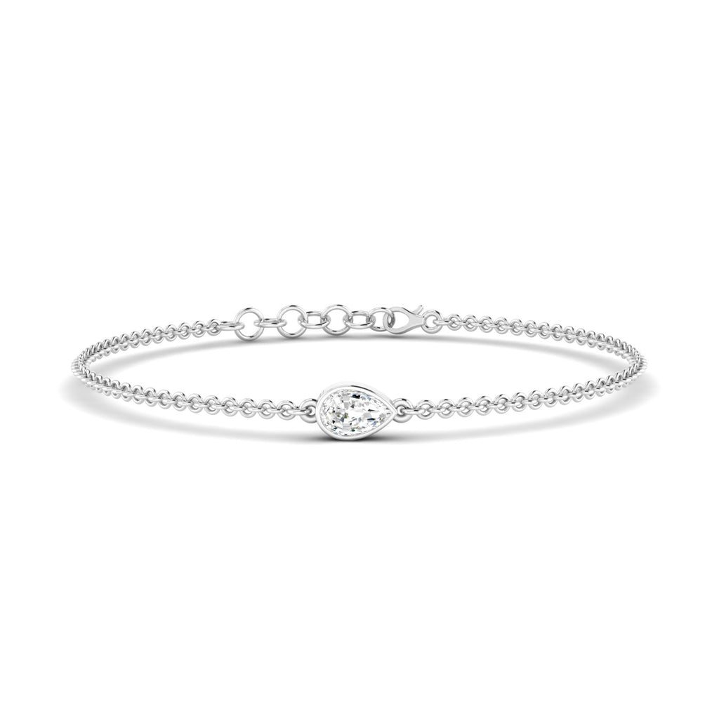 Solo Pear Diamond Adjustable Bracelet - Featuring a single pear-shaped diamond in an elegant adjustable design | White Gold | Front View