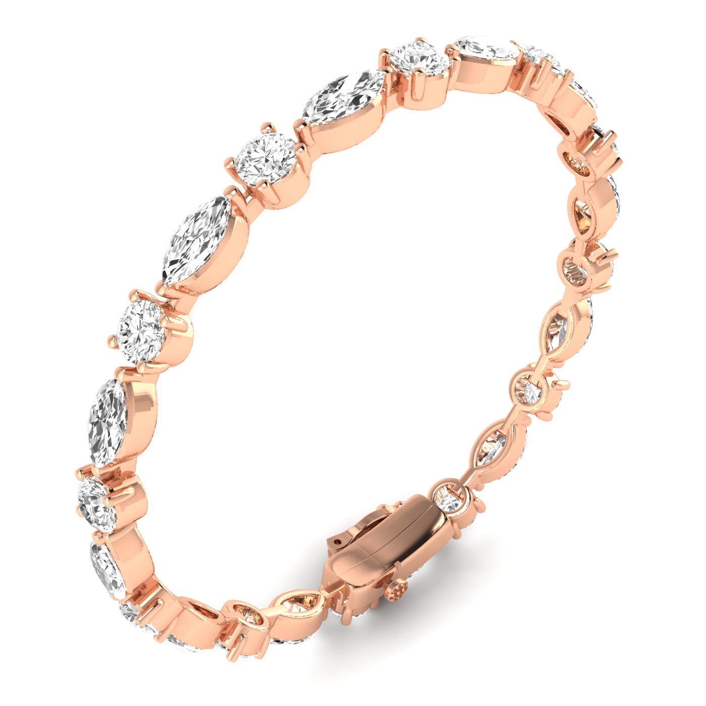 Dynamic Round &amp; Marquise Diamond Bracelet - Featuring a stunning mix of round and marquise diamonds for a bold, elegant design | Rose Gold | Side View