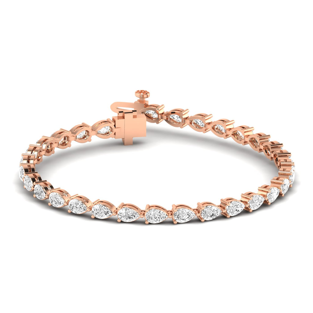 Classic pear diamond tennis bracelet featuring beautifully arranged pear-shaped diamonds in a timeless and elegant design | Rose Gold | Front View