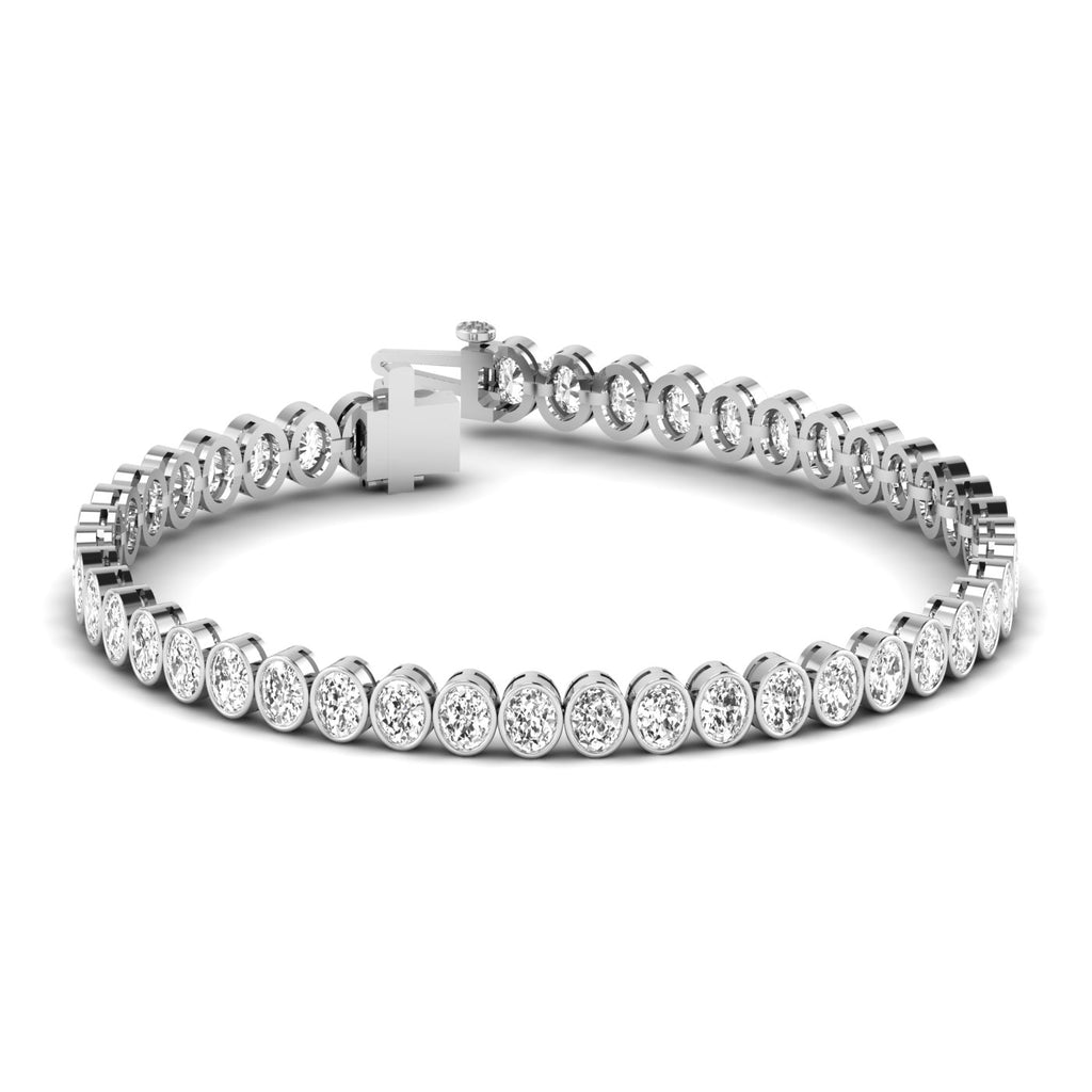 Sleek Bezel Oval Diamond Tennis Bracelet - Modern design with bezel-set oval diamonds | White Gold | Front View