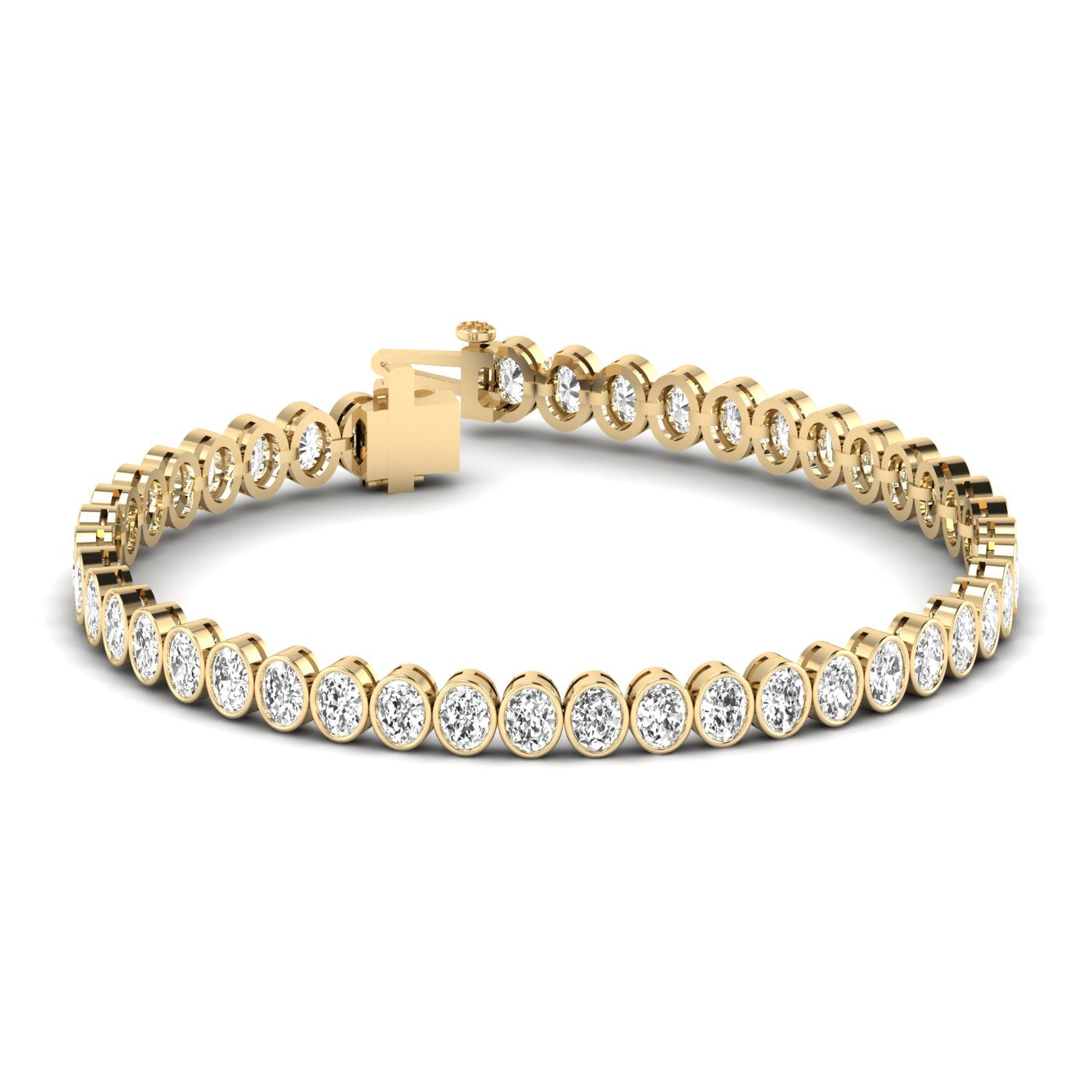 Sleek Bezel Oval Diamond Tennis Bracelet - Modern design with bezel-set oval diamonds | Yellow Gold | Front View