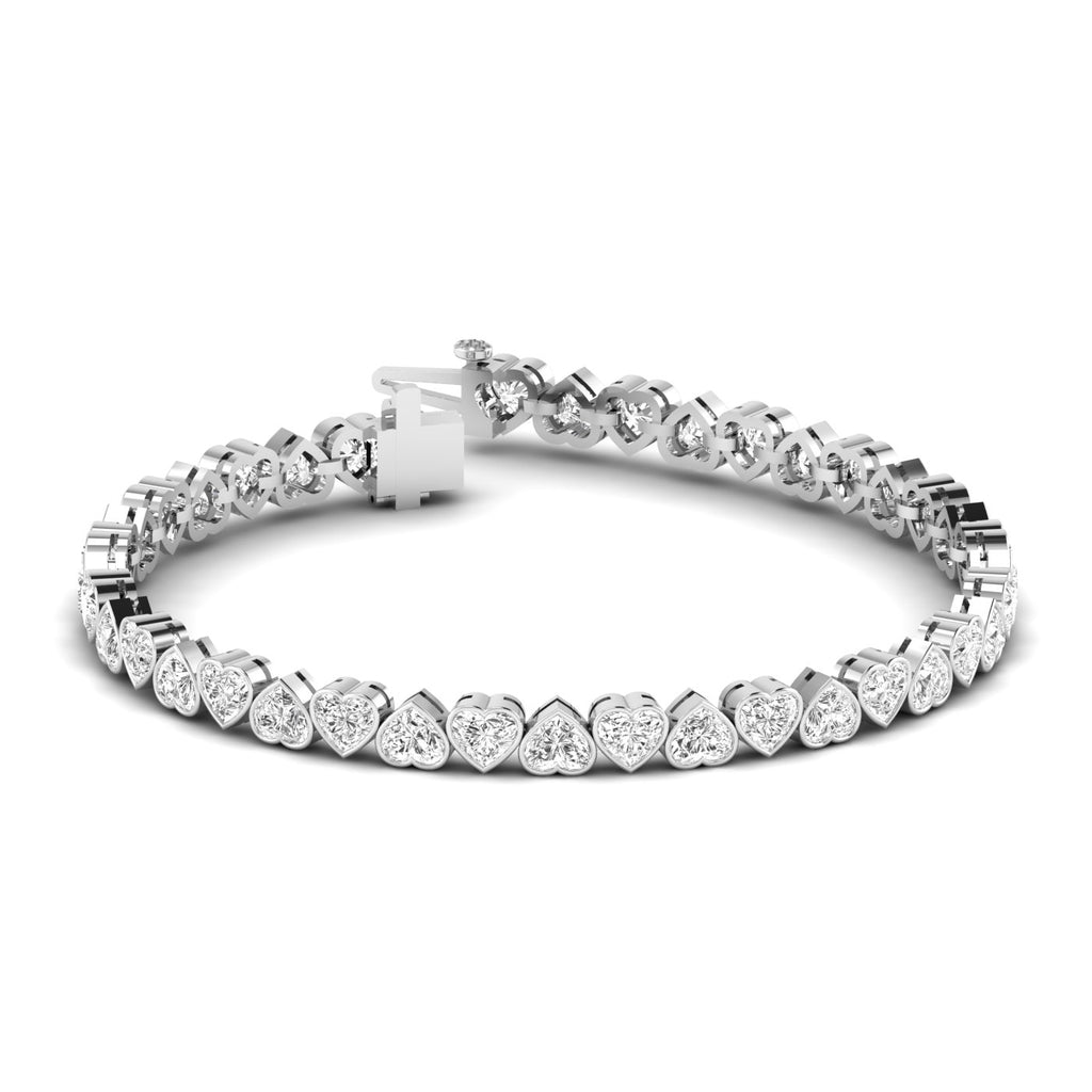 Sparkling Heart-Shaped Diamond Tennis Bracelet - Elegant design with dazzling heart-shaped diamonds | White Gold | Front View