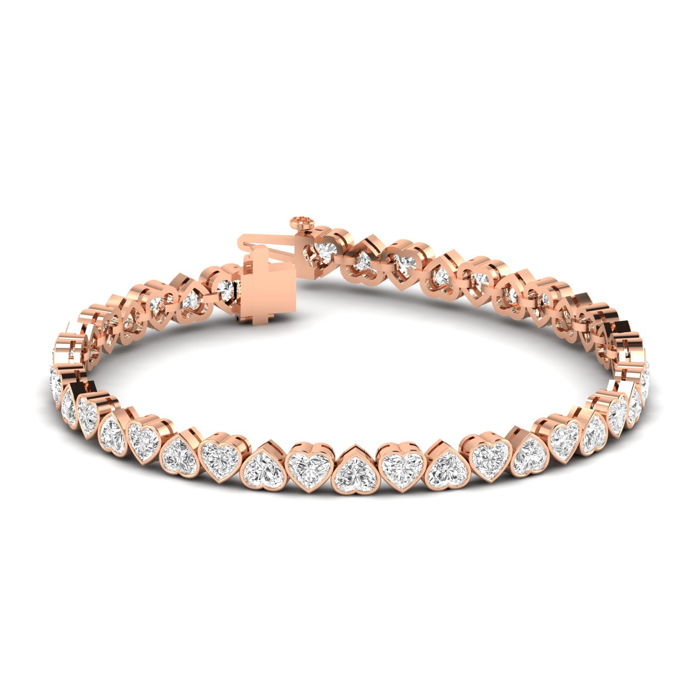 Sparkling Heart-Shaped Diamond Tennis Bracelet - Elegant design with dazzling heart-shaped diamonds | Rose Gold | Back View