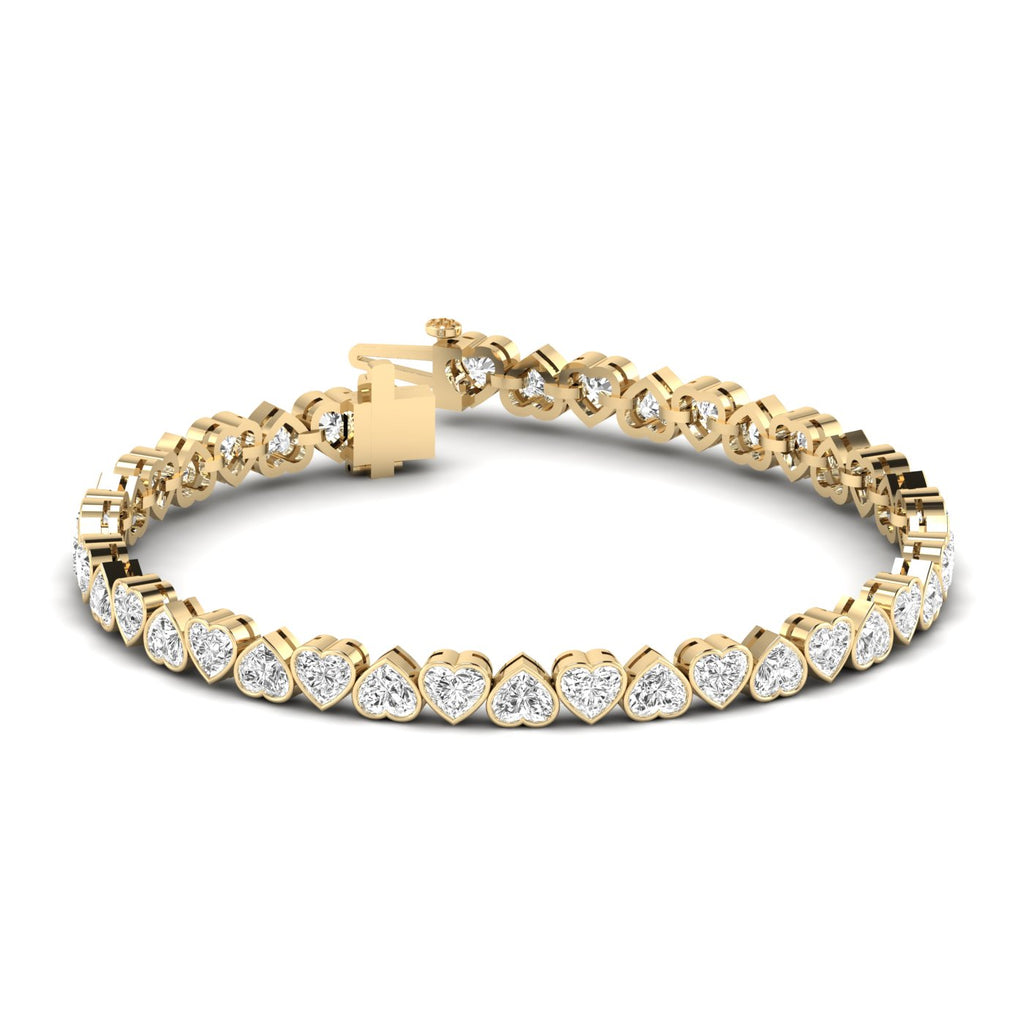 Sparkling Heart-Shaped Diamond Tennis Bracelet - Elegant design with dazzling heart-shaped diamonds | Yellow Gold | Front View