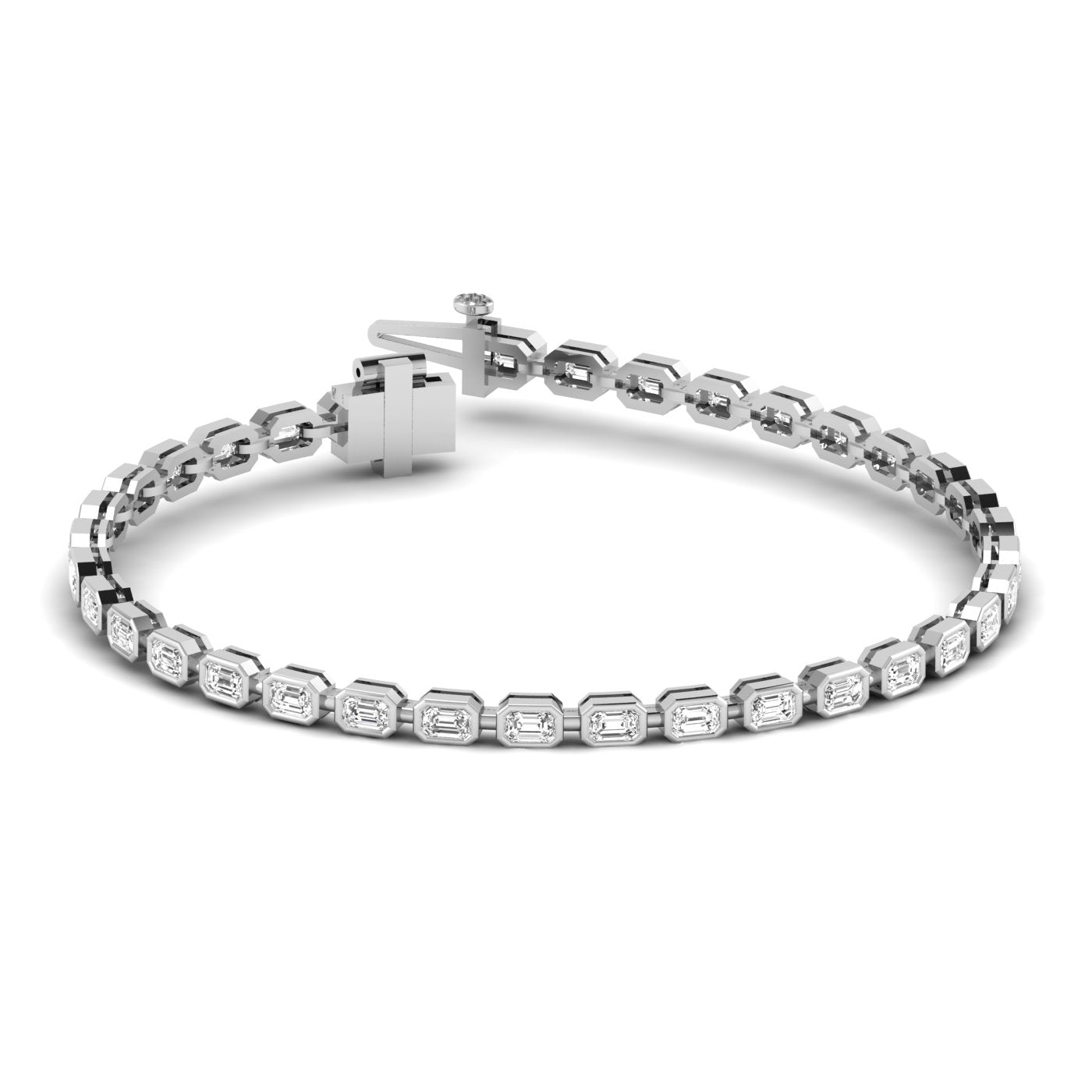 Majestic Emerald Cut Diamond Tennis Bracelet - Stunning design with elegant emerald-cut diamonds | White Gold | Front View