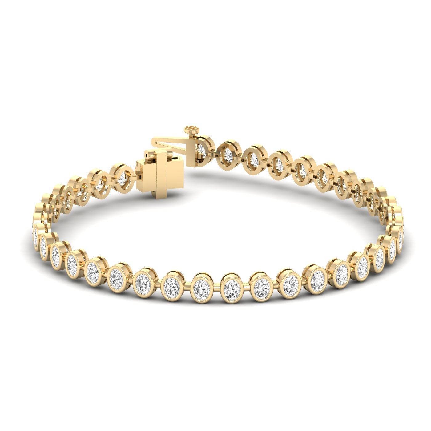 Majestic Bezel Oval Diamond Tennis Bracelet - Featuring bezel-set oval diamonds in an elegant, timeless design | Yellow Gold | Front View