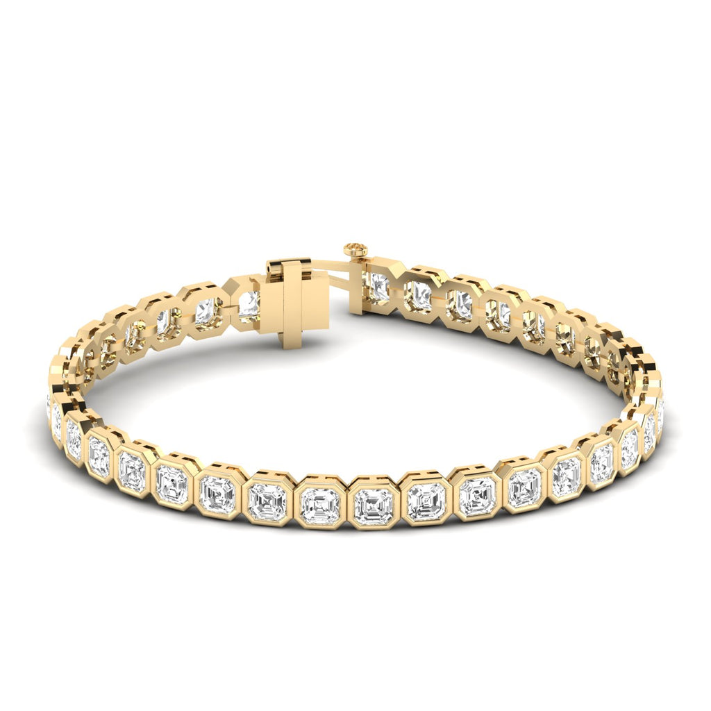 Bezel Asscher Diamond Tennis Bracelet - Elegant design featuring bezel-set Asscher cut diamonds | Yellow Gold | Front View