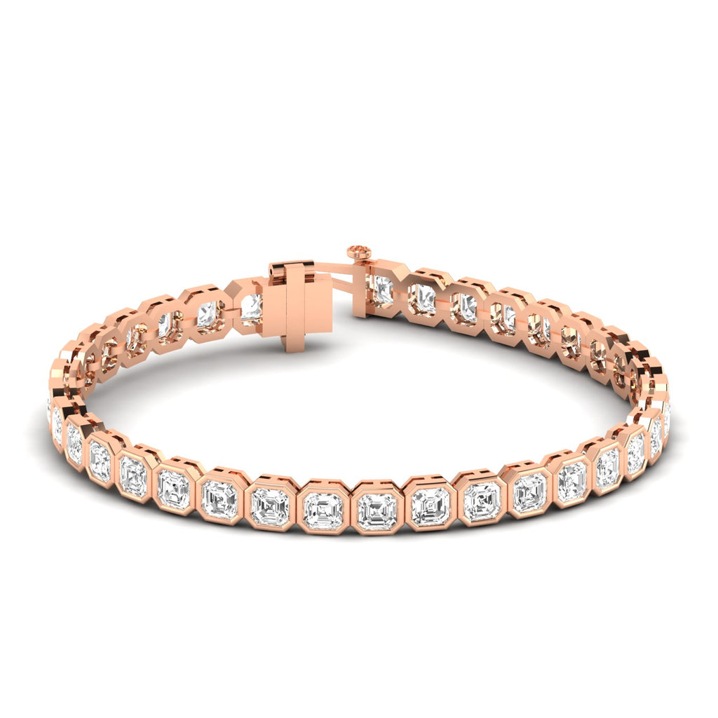 Bezel Asscher Diamond Tennis Bracelet - Elegant design featuring bezel-set Asscher cut diamonds | Rose Gold | Front View