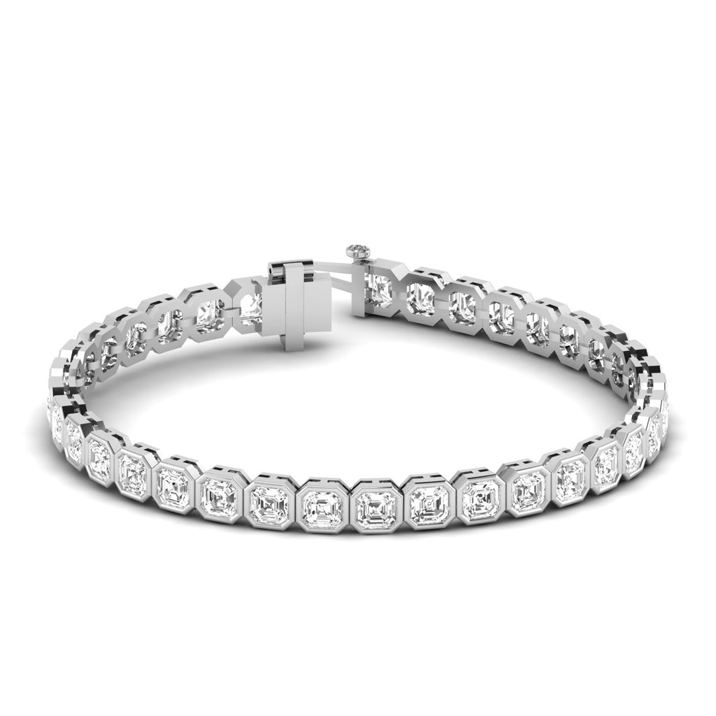 Bezel Asscher Diamond Tennis Bracelet - Elegant design featuring bezel-set Asscher cut diamonds | White Gold | Front View