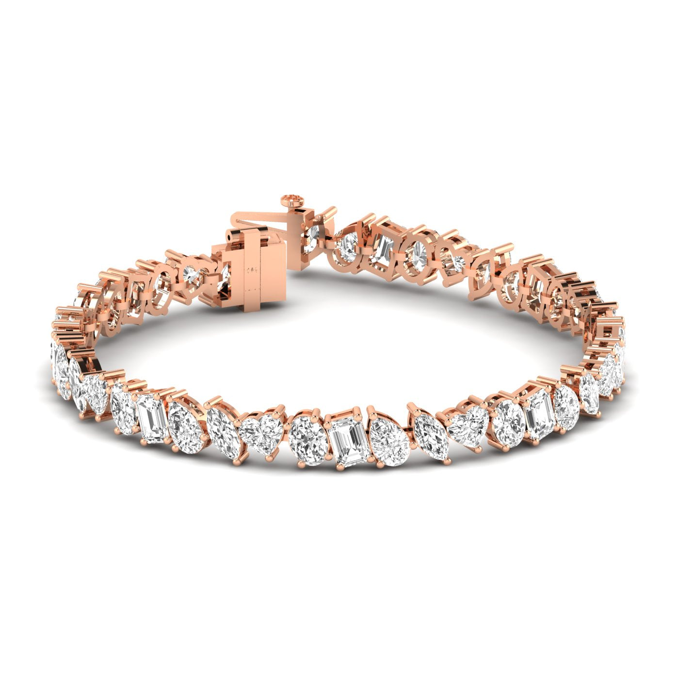 Dazzling Multi-Shape Diamond Tennis Bracelet - Featuring a mix of diamond shapes for a stunning, unique design | Rose Gold | Front View