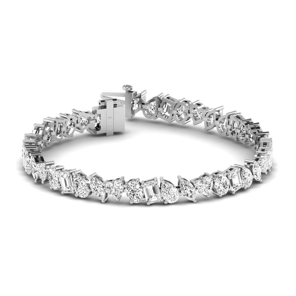 Dazzling Multi-Shape Diamond Tennis Bracelet - Featuring a mix of diamond shapes for a stunning, unique design | White Gold | Front View