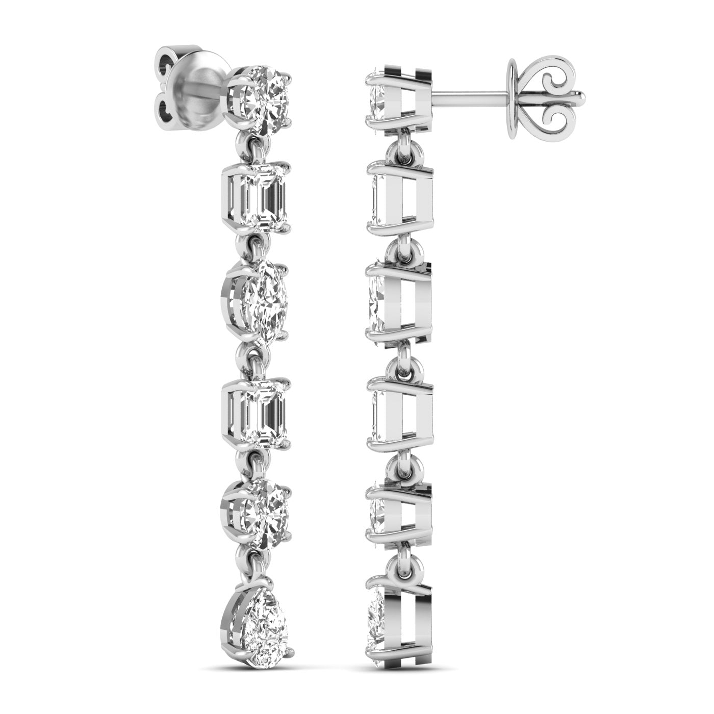 Classic tri-shape diamond dangle earrings featuring three stunning diamonds in a chic, modern design for a sophisticated and timeless look | White Gold | Back View