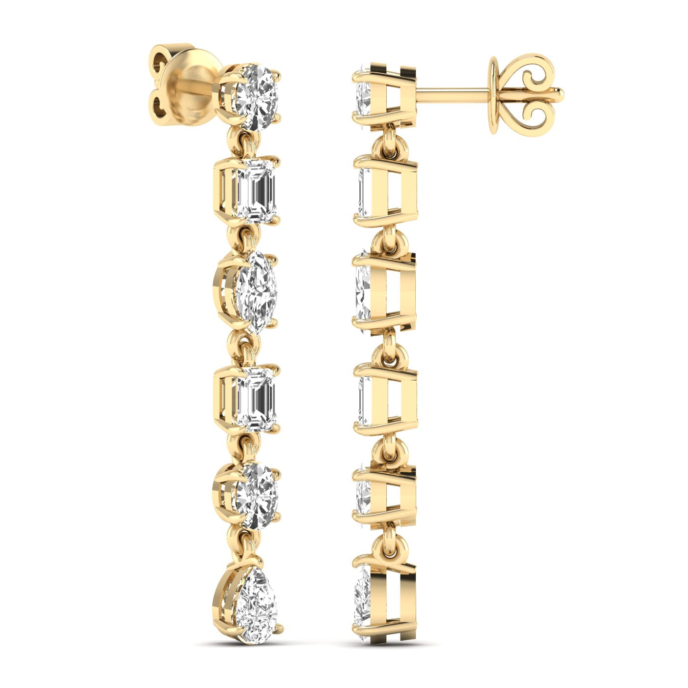 Classic tri-shape diamond dangle earrings featuring three stunning diamonds in a chic, modern design for a sophisticated and timeless look | Yellow Gold | Back View