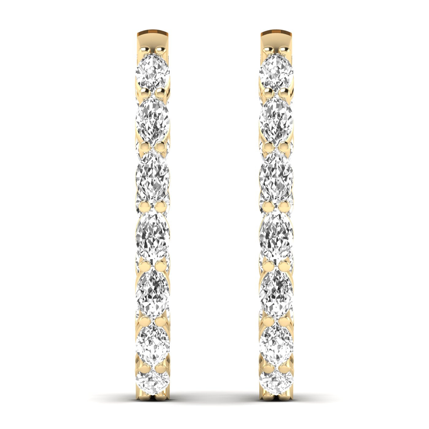 Elegant dazzling oval diamond hoop earrings featuring brilliant diamonds set in a high-quality metal frame, offering a luxurious and sophisticated look | Yellow Gold | Front View