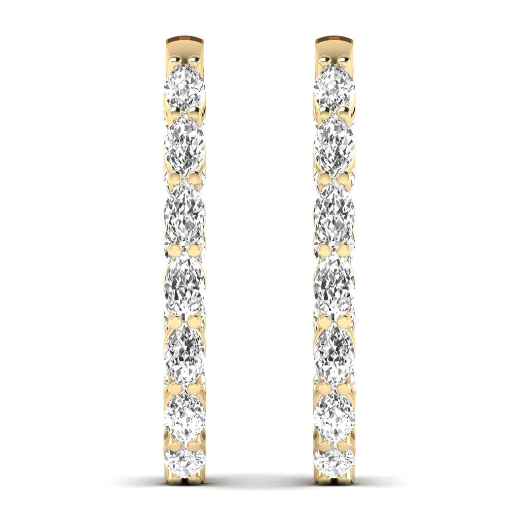 Elegant dazzling oval diamond hoop earrings featuring brilliant diamonds set in a high-quality metal frame, offering a luxurious and sophisticated look | Yellow Gold | Front View