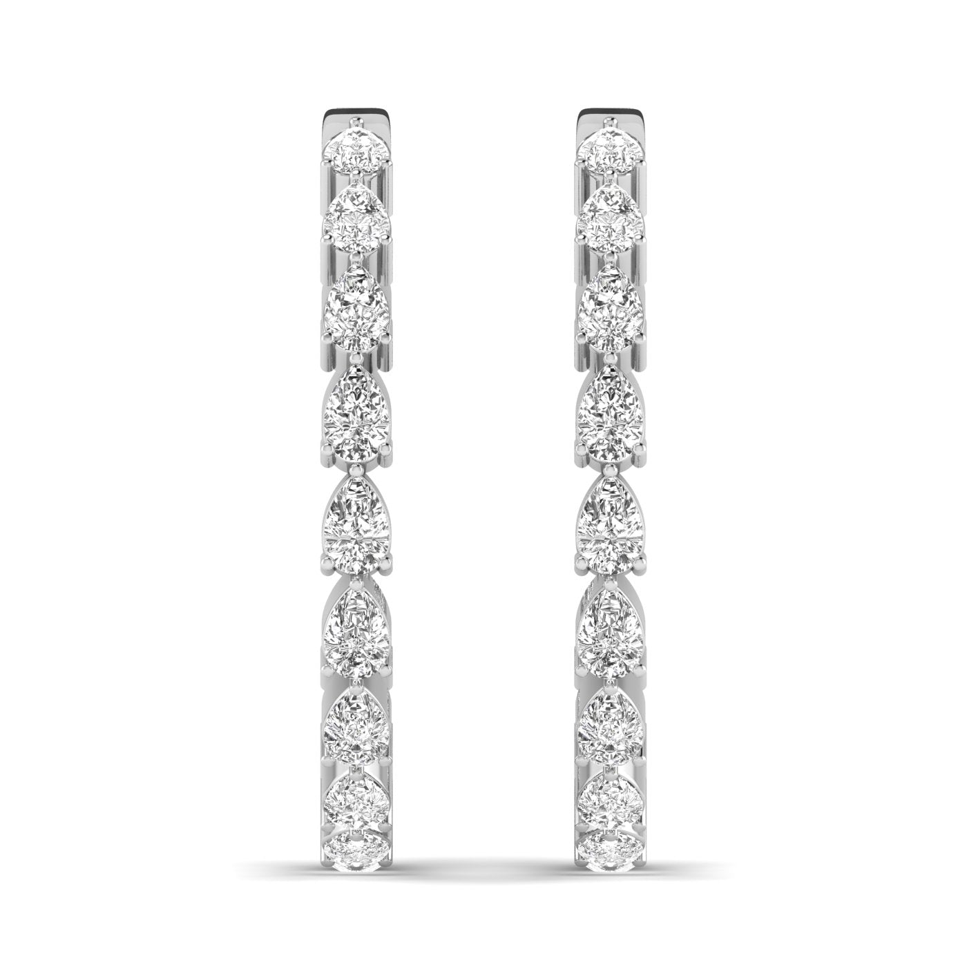 Stylish Seamless Pear Hoops Diamond Earrings featuring elegant pear-shaped diamonds set in a smooth, continuous hoop design for a refined and modern look | White Gold | Front View