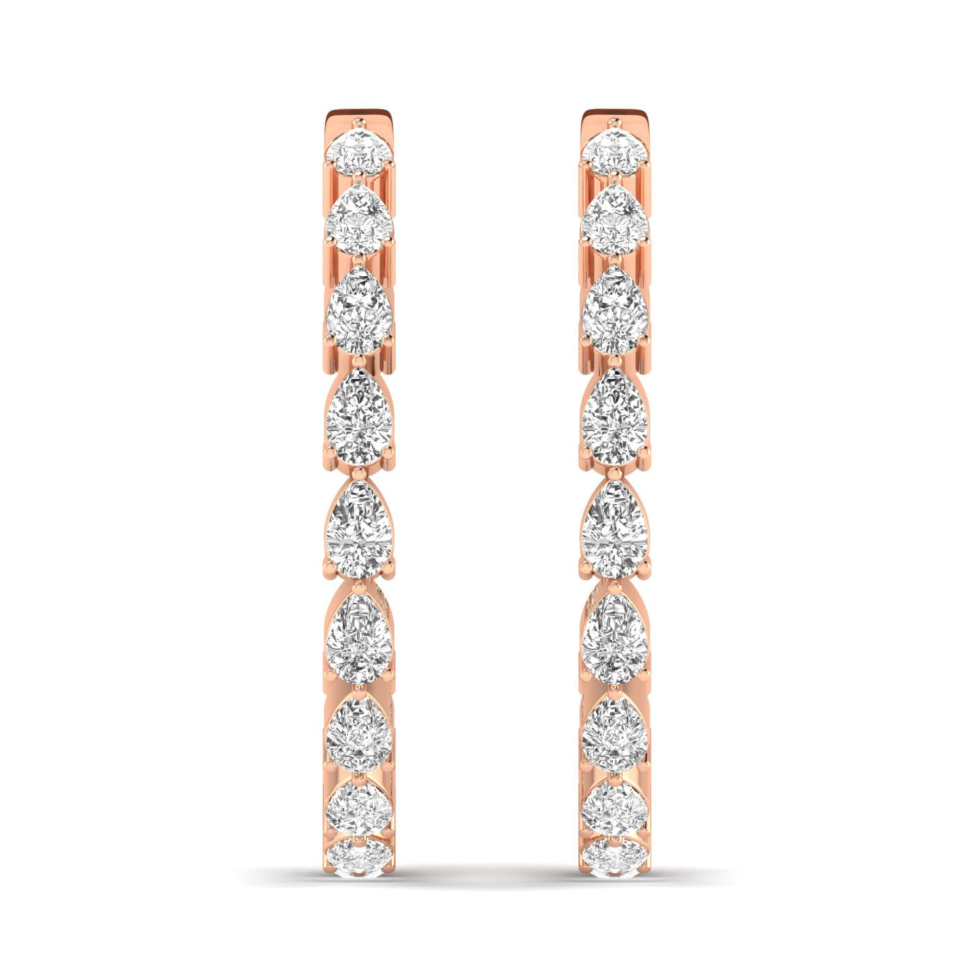 Stylish Seamless Pear Hoops Diamond Earrings featuring elegant pear-shaped diamonds set in a smooth, continuous hoop design for a refined and modern look | Rose Gold | Front View