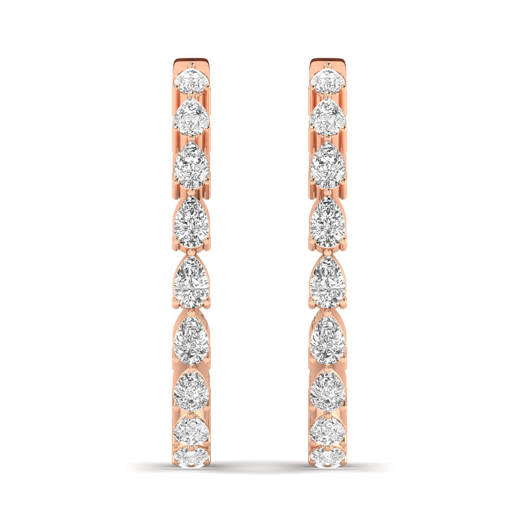 Stylish Seamless Pear Hoops Diamond Earrings featuring elegant pear-shaped diamonds set in a smooth, continuous hoop design for a refined and modern look | Rose Gold | Front View