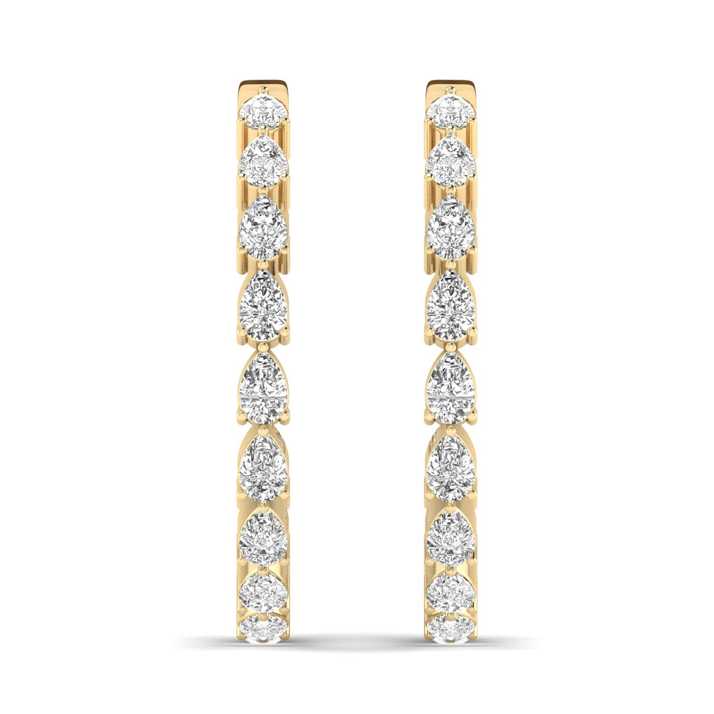 Stylish Seamless Pear Hoops Diamond Earrings featuring elegant pear-shaped diamonds set in a smooth, continuous hoop design for a refined and modern look | Yellow Gold | Front View