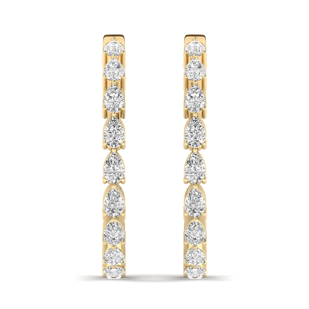 Stylish Seamless Pear Hoops Diamond Earrings featuring elegant pear-shaped diamonds set in a smooth, continuous hoop design for a refined and modern look | Yellow Gold | Front View